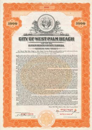 City of West Palm Beach $1000 Bond